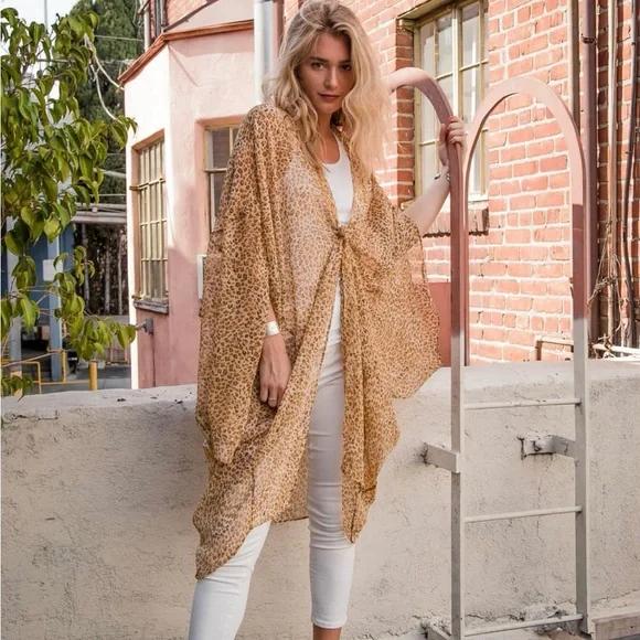Leopard Print Sheer kimono, wrap, or coverup - Picture 3 of 7